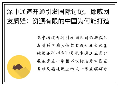 深中通道开通引发国际讨论，挪威网友质疑：资源有限的中国为何能打造如此宏大基础设施？