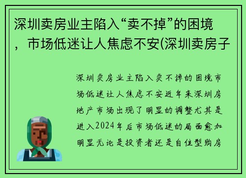 深圳卖房业主陷入“卖不掉”的困境，市场低迷让人焦虑不安(深圳卖房子怎么样)